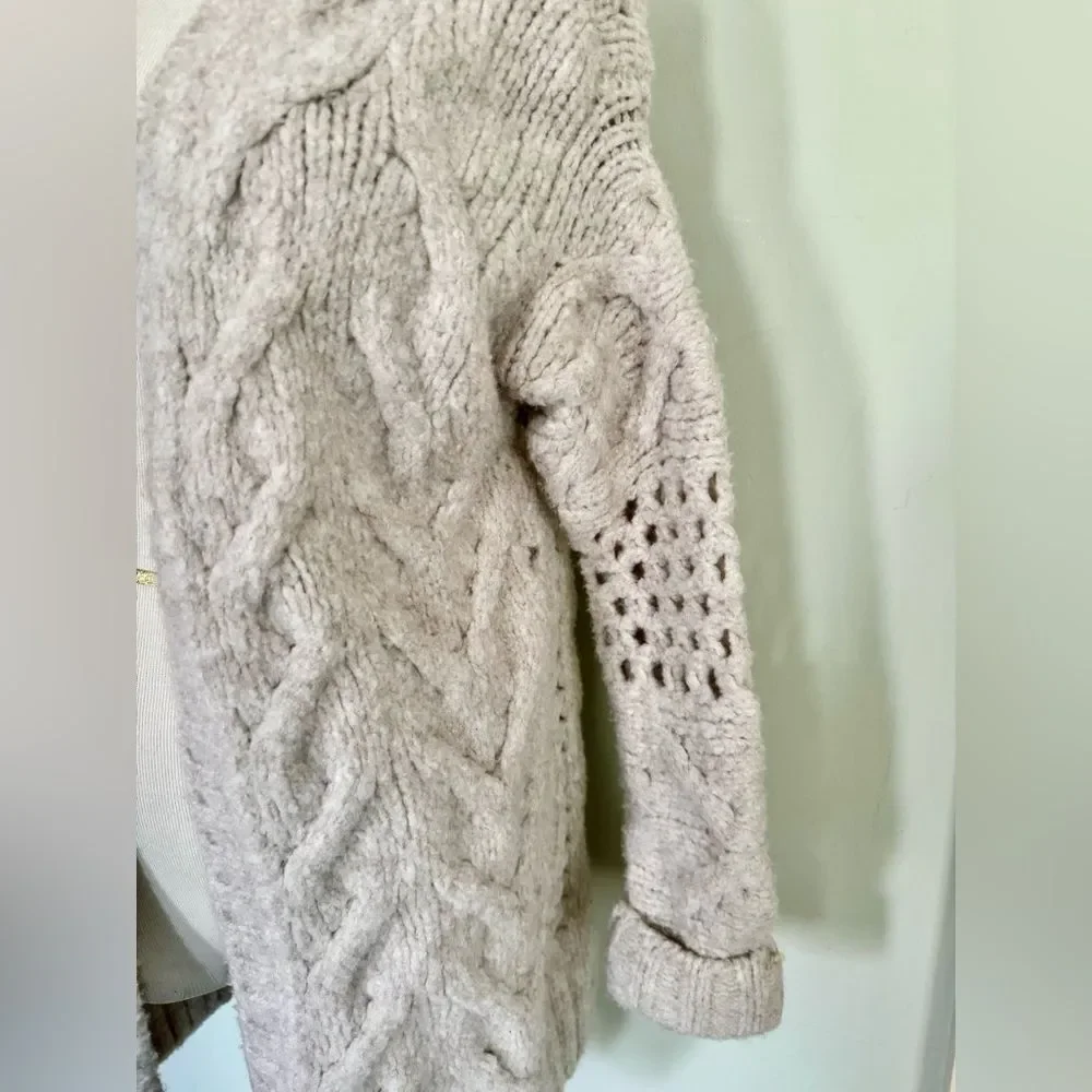 🆕 [I R O] “Air” Beige Cable Knit Wool Blend Long Cardigan Sz: S - Picture 10 of 11